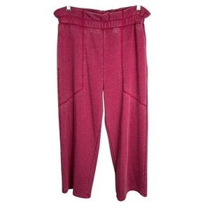 7 For All Mankind Jeans Ruffle Waist Red Burnout Crop Sweatpants Size M NWT